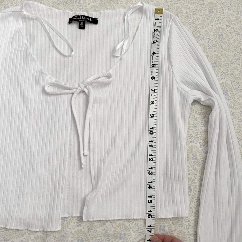 Mixed Threads (juniors) ribbed long sleeve cardi + cropped cami coord set, white - Picture 10 of 11